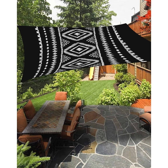 Sun Shade Sail 14x18Ft Boho White Geometric Striped Farmhouse Style Black Uv Block Sunshade Canopy Outdoor Shade Cover Rectangle Shade Cloth For Patio Garden Yard Deck Pergola