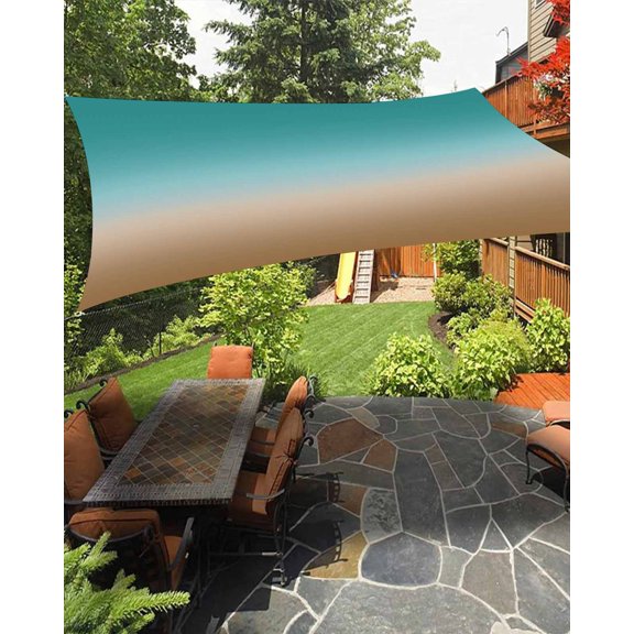 Sun Shade Sail 14x18Ft Brown Cyan Turquoise Gradient Uv Block Sunshade Canopy Outdoor Shade Cover Rectangle Shade Cloth For Patio Garden Yard Deck Pergola