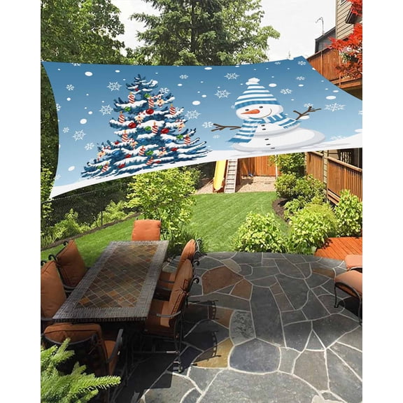 Sun Shade Sail 14x18Ft Christmas Snowman Xmas Tree Winter Snowflake Blue Ombre Uv Block Sunshade Canopy Outdoor Shade Cover Rectangle Shade Cloth For Patio Garden Yard Deck Pergola