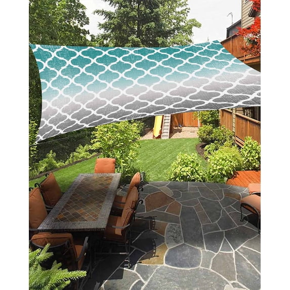 Sun Shade Sail 14x18Ft Cyan Turquoise Gray Gradient Retro Morocco Pattern Uv Block Sunshade Canopy Outdoor Shade Cover Rectangle Shade Cloth For Patio Garden Yard Deck Pergola
