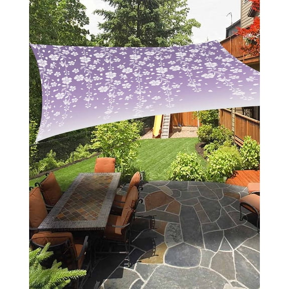 Sun Shade Sail 14x18Ft Flower White Cherry Blossoms Purple Background Uv Block Sunshade Canopy Outdoor Shade Cover Rectangle Shade Cloth For Patio Garden Yard Deck Pergola