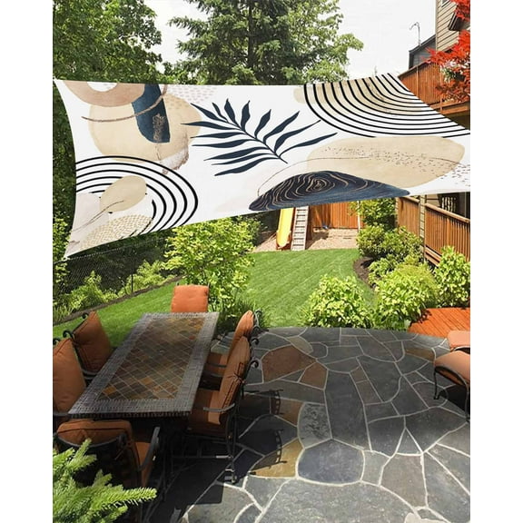 Sun Shade Sail 14x18Ft Funny Abstract Art Watercolor Tropical Leaves Boho Khaki Uv Block Sunshade Canopy Outdoor Shade Cover Rectangle Shade Cloth For Patio Garden Yard Deck Pergola