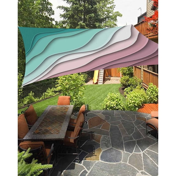 Sun Shade Sail 14x18Ft Geometric Abstract Green Pink Gradient Uv Block Sunshade Canopy Outdoor Shade Cover Rectangle Shade Cloth For Patio Garden Yard Deck Pergola