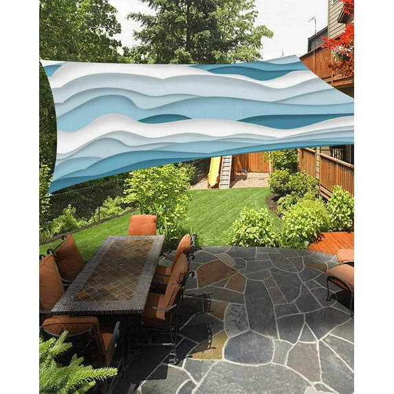 Sun Shade Sail 14x18Ft Gradient Ocean Waves Blue Gradient Waves Uv Block Sunshade Canopy Outdoor Shade Cover Rectangle Shade Cloth For Patio Garden Yard Deck Pergola