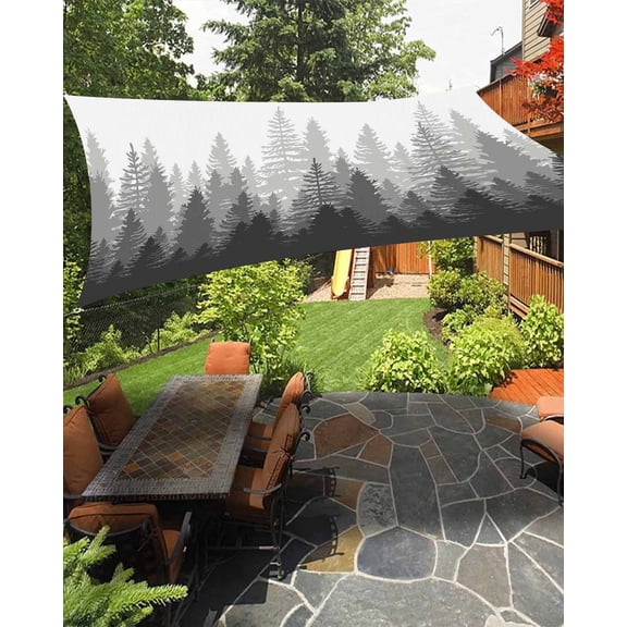 Sun Shade Sail 14x18Ft Grey Forest Nature Woodland Tree Misty Forest Silhouette Landscape Uv Block Sunshade Canopy Outdoor Shade Cover Rectangle Shade Cloth For Patio Garden Yard Deck Pergola