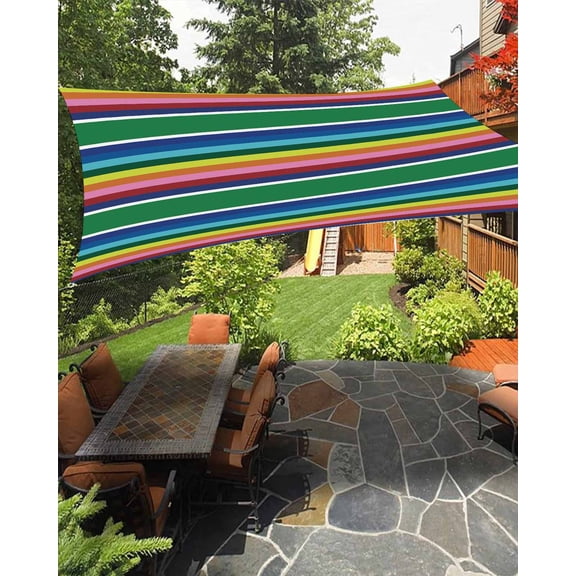 Sun Shade Sail 14x18Ft Mexico Geometric Rainbow Stripe Ethnic Bohemia Uv Block Sunshade Canopy Outdoor Shade Cover Rectangle Shade Cloth For Patio Garden Yard Deck Pergola