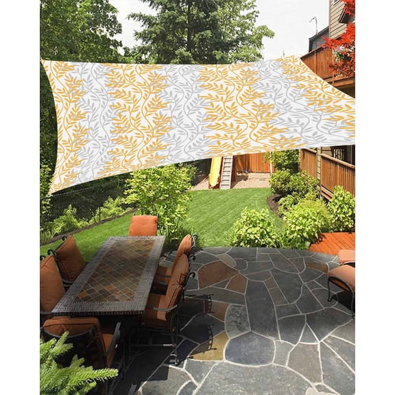 Sun Shade Sail 14x18Ft Modern Leaf Pattern Art Printing Design Uv Block Sunshade Canopy Outdoor Shade Cover Rectangle Shade Cloth For Patio Garden Yard Deck Pergola