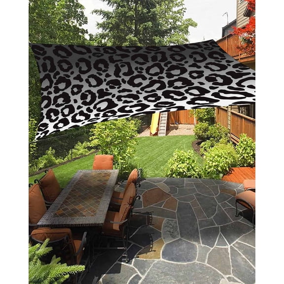 Sun Shade Sail 14x18Ft Ombre Leopard Print Black White Gradient Uv Block Sunshade Canopy Outdoor Shade Cover Rectangle Shade Cloth For Patio Garden Yard Deck Pergola