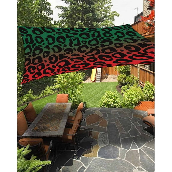 Sun Shade Sail 14x18Ft Ombre Leopard Print Green to Red Gradient Uv Block Sunshade Canopy Outdoor Shade Cover Rectangle Shade Cloth For Patio Garden Yard Deck Pergola