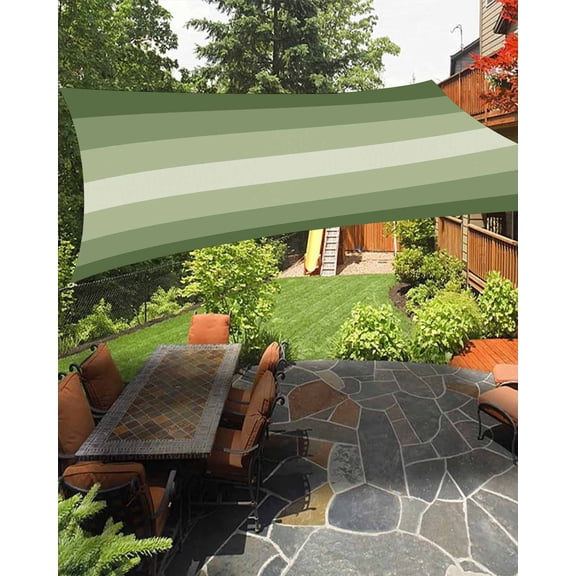 Sun Shade Sail 14x18Ft Sage Green Ombre Stripe Uv Block Sunshade Canopy Outdoor Shade Cover Rectangle Shade Cloth For Patio Garden Yard Deck Pergola