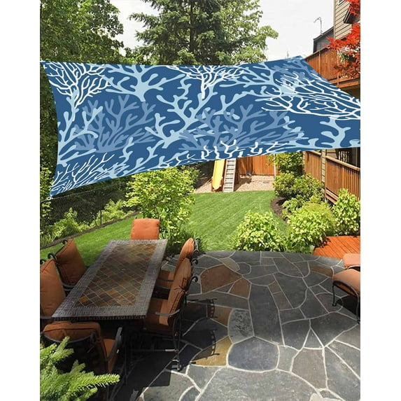 Sun Shade Sail 14x18Ft Summer Gradient Dark Blue Ocean Coral Coastal Uv Block Sunshade Canopy Outdoor Shade Cover Rectangle Shade Cloth For Patio Garden Yard Deck Pergola