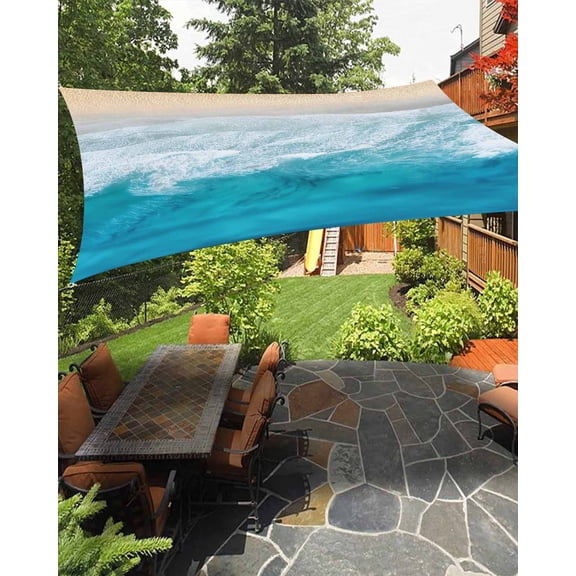 Sun Shade Sail 14x18Ft Summer Ocean Beach Blue Wave Gradient Uv Block Sunshade Canopy Outdoor Shade Cover Rectangle Shade Cloth For Patio Garden Yard Deck Pergola