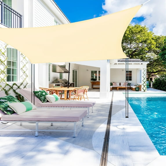 Sun Shade Sail, 16.4FTx 9.8FT Rectangular Sun Sail Polyester Terylene Waterproof Sunshade, Y2Konexi 95% UV Block Canopy 260GSM for Outdoor Patio Lawn Garden Backyard - Beige