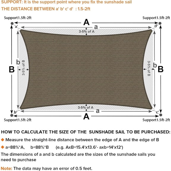 Sun Shade Sail,4'X16'Customized Mocha Rectangular Curved Edged Commercial Grade 185GSM Permeable Outdoor Shade Cloth for Deck, Backyard, Patio (Custom Sizes Made)$$Garden & Patio