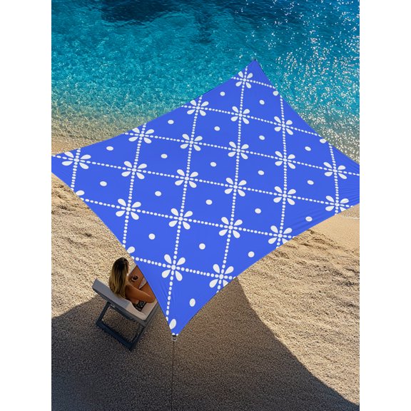 Sun Shade Sail 6.5'x10' Blue Lattice Floral Rectangle Sun Shade Sails Canopy Waterproof Flower Checked Plaid Outdoor Sunshades Sand UV Block Cover Shades Cloth for Patio Backyard Deck Porch Lawn