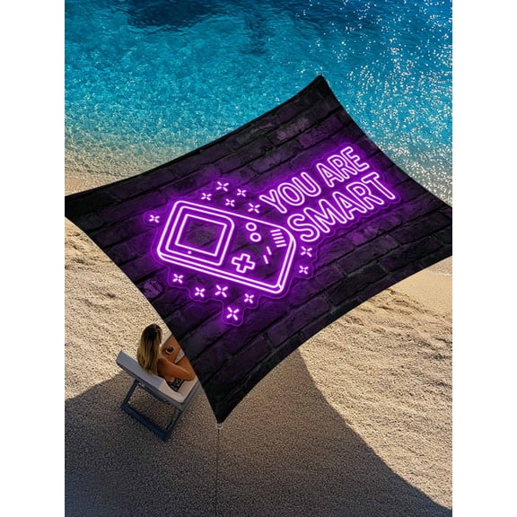 Sun Shade Sail 6.5'x10' Video Game Rectangle Sun Shade Sails Canopy Waterproof Purple Shiny Gaming Playing Gamer Outdoor Sunshades Sand UV Block Cover Shades Cloth for Patio Backyard Deck Porch Lawn