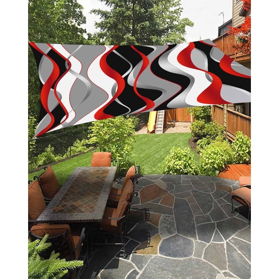 Sun Shade Sail 6.5x10Ft 3D Abstract Red Gradient Lines Uv Block Sunshade Canopy Outdoor Shade Cover Rectangle Shade Cloth For Patio Garden Yard Deck Pergola