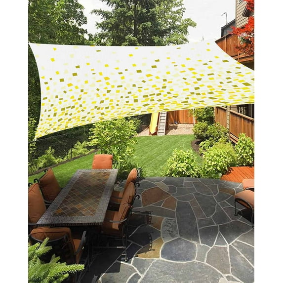 Sun Shade Sail 6.5x10Ft Abstract Geometric Classic Yellow Ombre Gradient Uv Block Sunshade Canopy Outdoor Shade Cover Rectangle Shade Cloth For Patio Garden Yard Deck Pergola