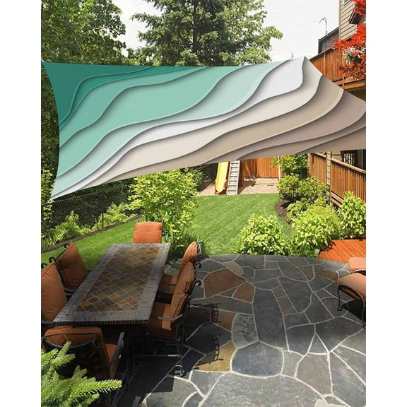 Sun Shade Sail 6.5x10Ft Abstract Geometric Green Brown Gradient Waves Beach Uv Block Sunshade Canopy Outdoor Shade Cover Rectangle Shade Cloth For Patio Garden Yard Deck Pergola