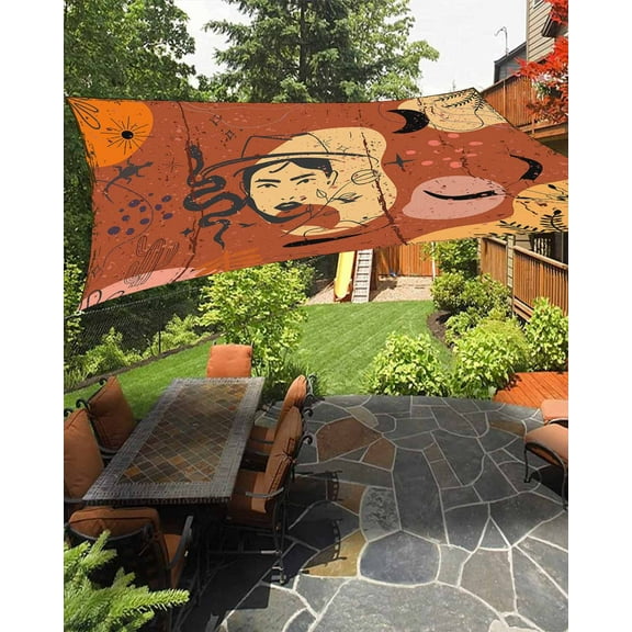 Sun Shade Sail 6.5x10Ft Bohemian Retro Western Cowboy Desert Cactus Uv Block Sunshade Canopy Outdoor Shade Cover Rectangle Shade Cloth For Patio Garden Yard Deck Pergola