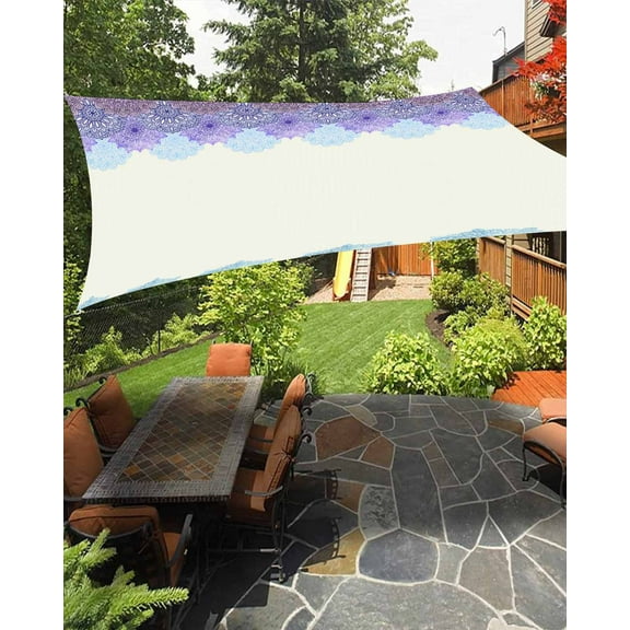 Sun Shade Sail 6.5x10Ft Boho Aqua and Purple Flower Floral Uv Block Sunshade Canopy Outdoor Shade Cover Rectangle Shade Cloth For Patio Garden Yard Deck Pergola