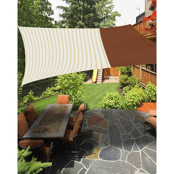 Sun Shade Sail 6.5x10Ft Boho Brown Leather Texture Striped Tribal Farmhouse Style Uv Block Sunshade Canopy Outdoor Shade Cover Rectangle Shade Cloth For Patio Garden Yard Deck Pergola
