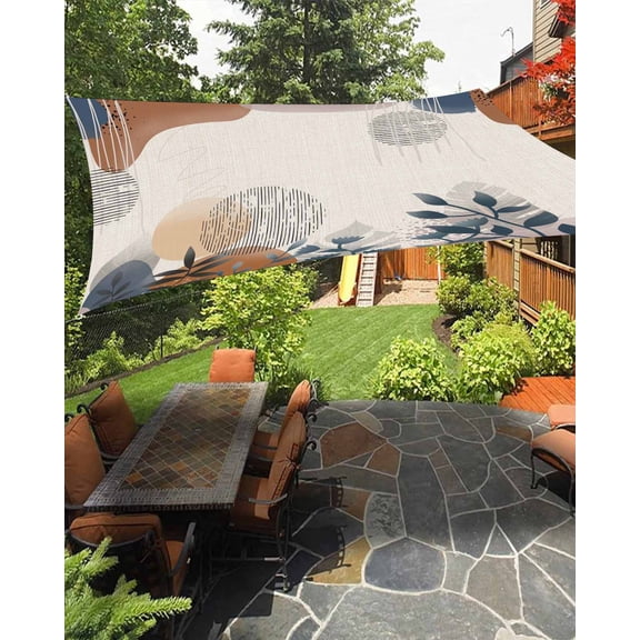 Sun Shade Sail 6.5x10Ft Boho Flower Leaf Plant Bohemian Abstract Geometric Linen Uv Block Sunshade Canopy Outdoor Shade Cover Rectangle Shade Cloth For Patio Garden Yard Deck Pergola