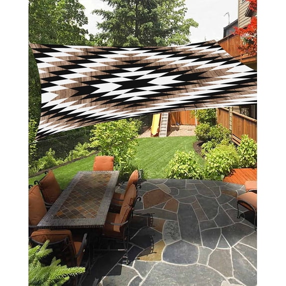 Sun Shade Sail 6.5x10Ft Boho Moroccan Brown Black and White Striped Geometric Uv Block Sunshade Canopy Outdoor Shade Cover Rectangle Shade Cloth For Patio Garden Yard Deck Pergola