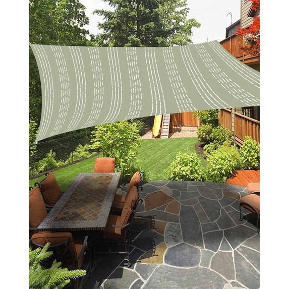 Sun Shade Sail 6.5x10Ft Boho White Striped Farmhouse Style Sage Green Uv Block Sunshade Canopy Outdoor Shade Cover Rectangle Shade Cloth For Patio Garden Yard Deck Pergola