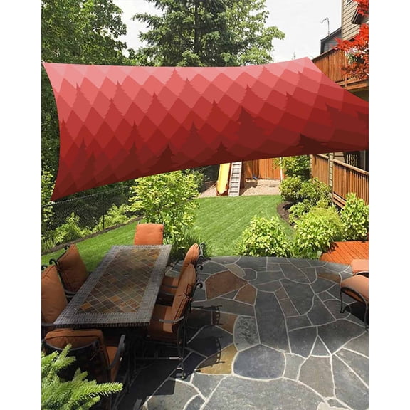 Sun Shade Sail 6.5x10Ft Forest Geometric Pine Tree Red Gradient Uv Block Sunshade Canopy Outdoor Shade Cover Rectangle Shade Cloth For Patio Garden Yard Deck Pergola