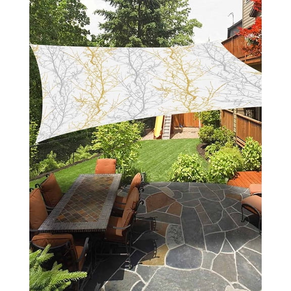 Sun Shade Sail 6.5x10Ft Gold Grey Tree Branch Uv Block Sunshade Canopy Outdoor Shade Cover Rectangle Shade Cloth For Patio Garden Yard Deck Pergola