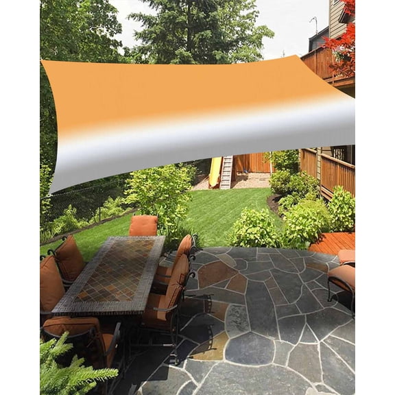 Sun Shade Sail 6.5x10Ft Gradient Orange and White Grayish Uv Block Sunshade Canopy Outdoor Shade Cover Rectangle Shade Cloth For Patio Garden Yard Deck Pergola
