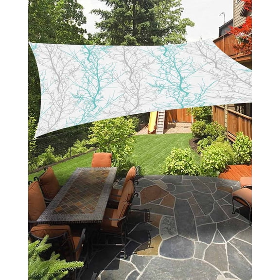 Sun Shade Sail 6.5x10Ft Green Grey Tree Branch Uv Block Sunshade Canopy Outdoor Shade Cover Rectangle Shade Cloth For Patio Garden Yard Deck Pergola