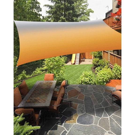 Sun Shade Sail 6.5x10Ft Grey Orange Stripe Gradient Uv Block Sunshade Canopy Outdoor Shade Cover Rectangle Shade Cloth For Patio Garden Yard Deck Pergola