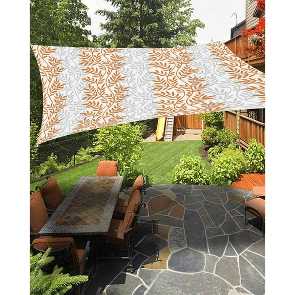 Sun Shade Sail 6.5x10Ft Modern Yellow Leaf Pattern Art Design Uv Block Sunshade Canopy Outdoor Shade Cover Rectangle Shade Cloth For Patio Garden Yard Deck Pergola