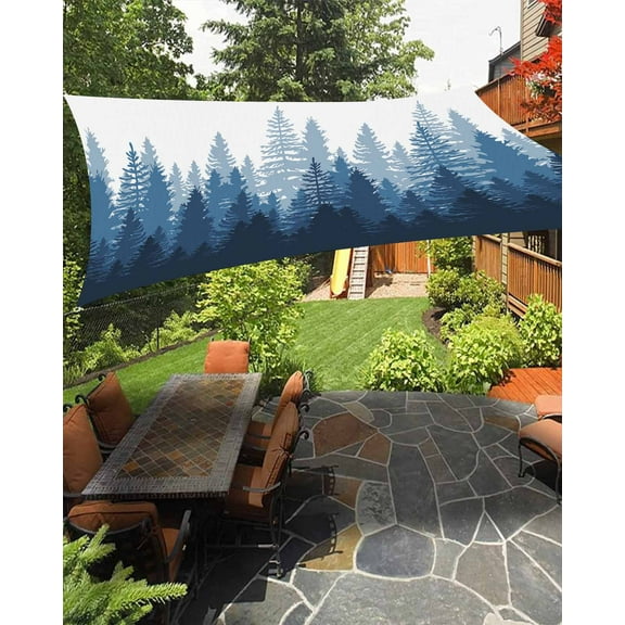 Sun Shade Sail 6.5x10Ft Navy Blue Forest Nature Woodland Tree Misty Forest Silhouette Landscape Uv Block Sunshade Canopy Outdoor Shade Cover Rectangle Shade Cloth For Patio Garden Yard Deck Pergola