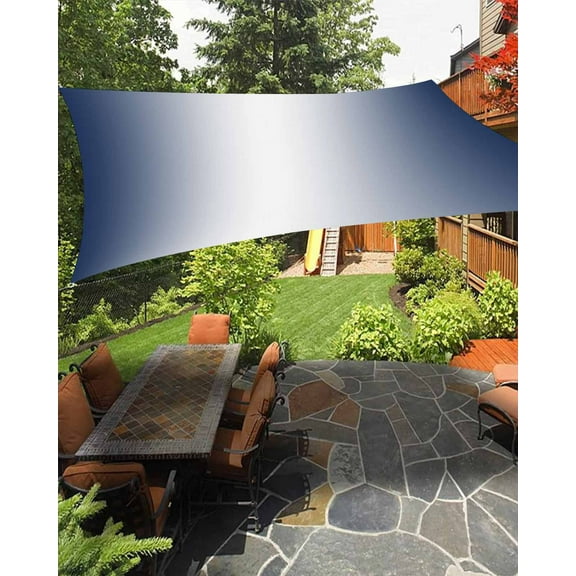 Sun Shade Sail 6.5x10Ft Navy Blue and White Gradient Uv Block Sunshade Canopy Outdoor Shade Cover Rectangle Shade Cloth For Patio Garden Yard Deck Pergola