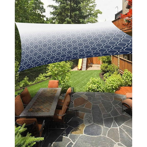 Sun Shade Sail 6.5x10Ft Navy Blue White Ombre Geometric Trellis Morrocan Uv Block Sunshade Canopy Outdoor Shade Cover Rectangle Shade Cloth For Patio Garden Yard Deck Pergola
