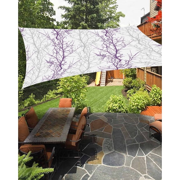 Sun Shade Sail 6.5x10Ft Purple Grey Tree Branch Uv Block Sunshade Canopy Outdoor Shade Cover Rectangle Shade Cloth For Patio Garden Yard Deck Pergola
