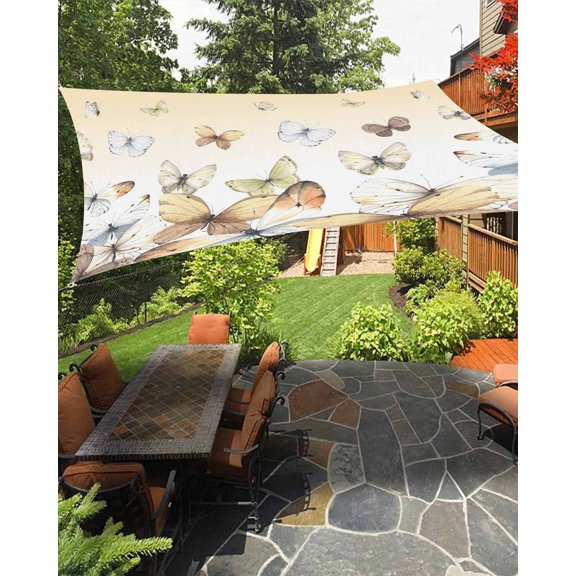 Sun Shade Sail 6.5x10Ft Rustic Farm Khaki Yellow Gradient Butterfly Uv Block Sunshade Canopy Outdoor Shade Cover Rectangle Shade Cloth For Patio Garden Yard Deck Pergola