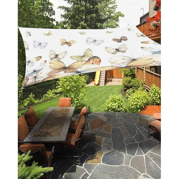 Sun Shade Sail 6.5x10Ft Rustic Farm Romantic White Gradient Butterfly Uv Block Sunshade Canopy Outdoor Shade Cover Rectangle Shade Cloth For Patio Garden Yard Deck Pergola