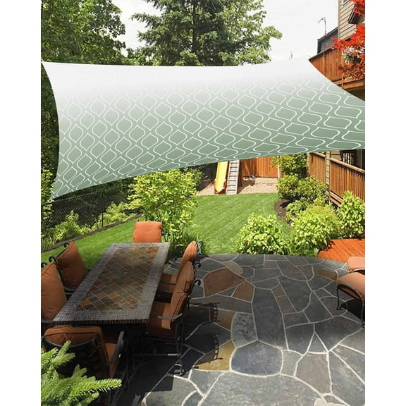 Sun Shade Sail 6.5x10Ft Sage Green White Ombre Geometric Trellis Morrocan Uv Block Sunshade Canopy Outdoor Shade Cover Rectangle Shade Cloth For Patio Garden Yard Deck Pergola