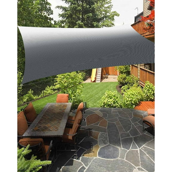 Sun Shade Sail 6.5x10Ft Solid Gradient Polka Dot Grey Uv Block Sunshade Canopy Outdoor Shade Cover Rectangle Shade Cloth For Patio Garden Yard Deck Pergola