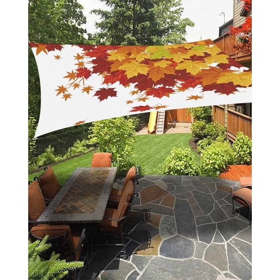 Sun Shade Sail 6.5x10Ft Thanksgiving Autumn/Fall Orange Maple Leaf Uv Block Sunshade Canopy Outdoor Shade Cover Rectangle Shade Cloth For Patio Garden Yard Deck Pergola