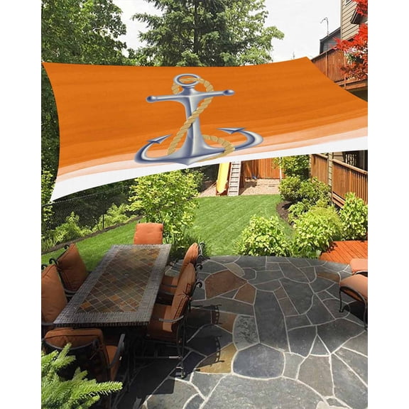 Sun Shade Sail 6.5x10Ft Watercolor Summer Ombre Orange Ocean Anchor Uv Block Sunshade Canopy Outdoor Shade Cover Rectangle Shade Cloth For Patio Garden Yard Deck Pergola