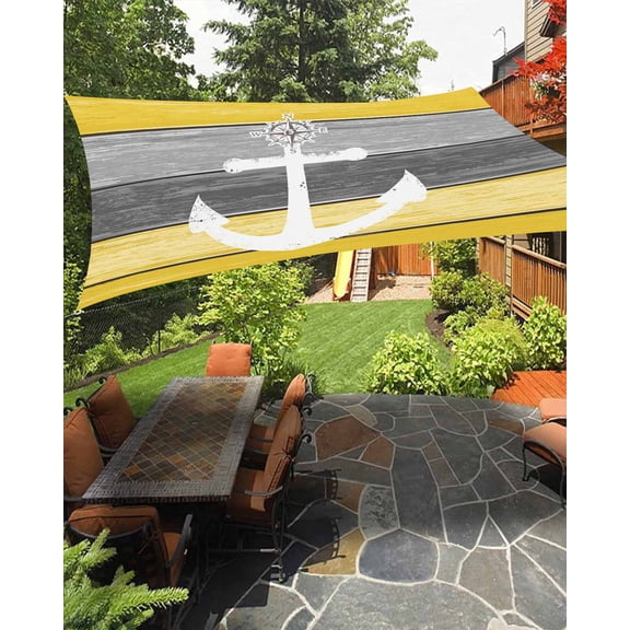 Sun Shade Sail 6.5x10Ft White Anchor Compass Farm Barn Gray Yellow Wood Plank Uv Block Sunshade Canopy Outdoor Shade Cover Rectangle Shade Cloth For Patio Garden Yard Deck Pergola