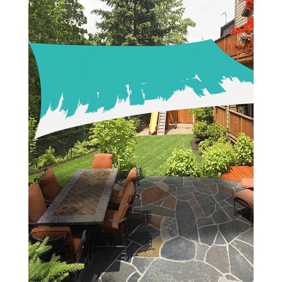 Sun Shade Sail 8'x10' Abstract Graffiti Rectangle Sun Shade Sails Canopy Waterproof Turquoise White Painting Outdoor Sunshades Sand UV Block Cover Shades Cloth for Patio Backyard Garden Deck Porch