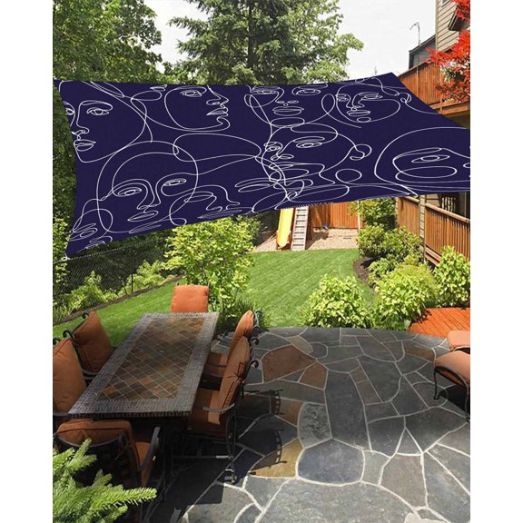 Sun Shade Sail 8'x10' Abstract Human Face Rectangle Sun Shade Sails Canopy Waterproof Aesthetic Portrait Lines Blue Outdoor Sunshades Sand UV Block Cover Shades Cloth for Patio Backyard Garden Deck
