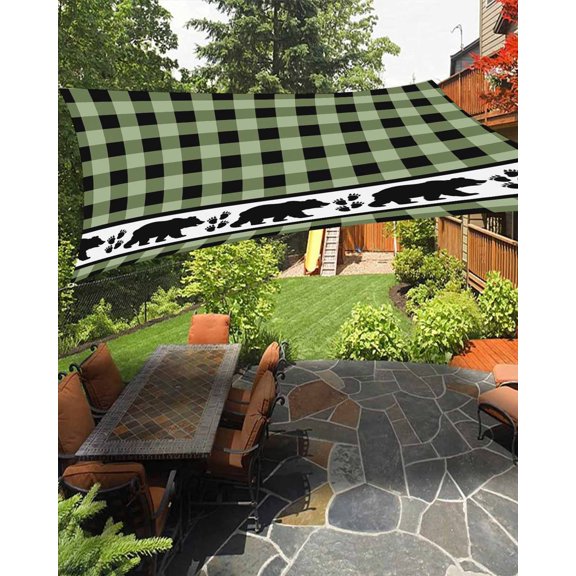 Sun Shade Sail 8'x10' Bear Footprints Green Buffalo Plaid Rectangle Sun Shade Sails Canopy Waterproof Forest Animals Outdoor Sunshades Sand UV Block Cover Shades Cloth for Patio Backyard Garden Deck