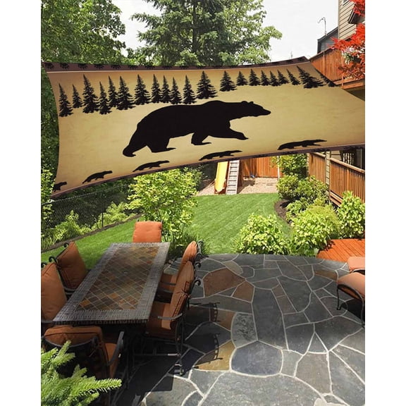 Sun Shade Sail 8'x10' Bear Pine Tree Rectangle Sun Shade Sails Canopy Waterproof Vintage Farmhouse Animal Outdoor Sunshades Sand UV Block Cover Shades Cloth for Patio Backyard Garden Deck Porch Lawn